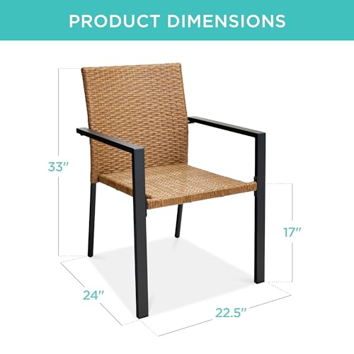 Image of Best Choice Products Set of 2 Stackable Outdoor Wicker Dining Chairs All-Weather Firepit Armchair w /Armrests, Steel Frame for Patio, Deck, Garden, Yard - Natural