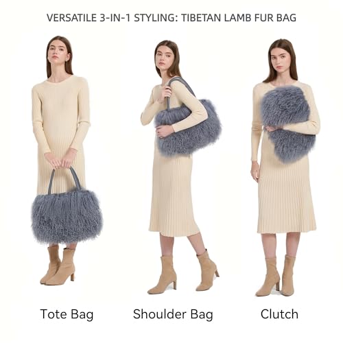 Image of Women Luxury Real Curly Mongolian Lamb Fur Purse