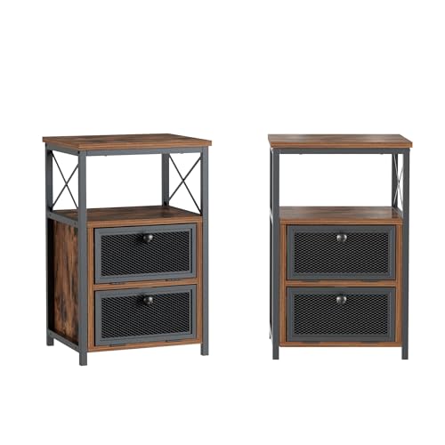Image of VECELO Nightstand Set of 2, End Table with Flip Drawer, Modern Night Stand for Bedroom,Living Room, Office, Easy Assembly, Brown