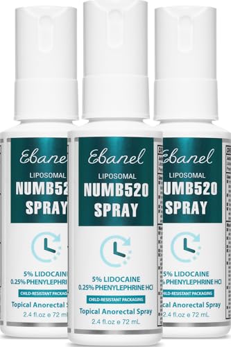Image of Ebanel 3-Pack 5% Lidocaine Spray Pain Relief Numb520 Burn Itch Relief Numbing Spray for Skin, Topical Anesthetic Postpartum Hemorrhoid Treatment with Phenylephrine for Local and Anorectal Uses