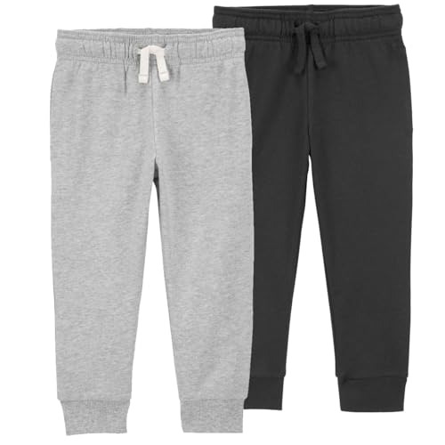 Carter's Boys 2 Pack French Terry Active Joggers/Pants (Gray and Black, 4T)