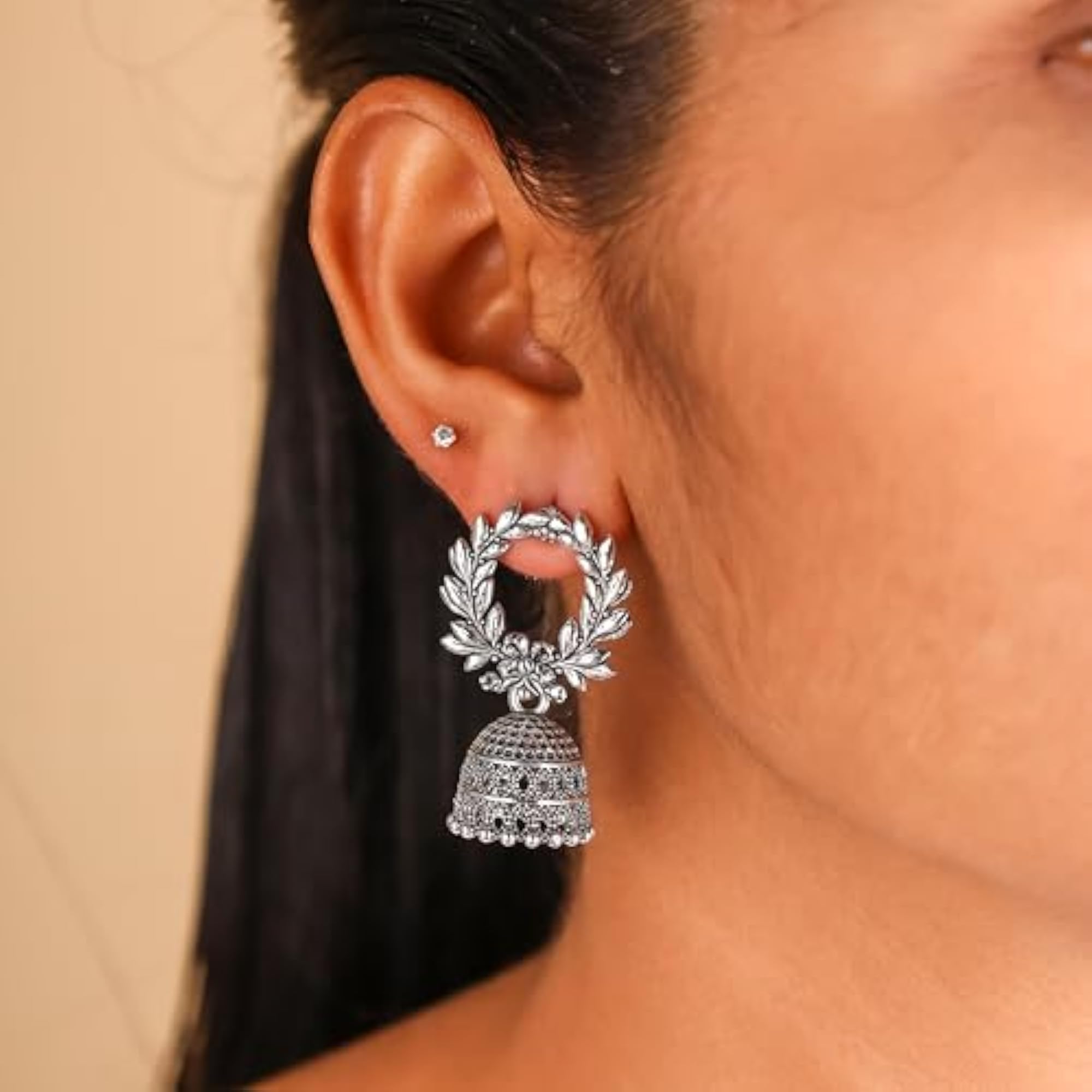 Traditional Oxidised Silver Jhumka Earrings