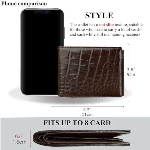 Image of HATA Men Leather Wallet Croc RFID Blocking Front Pocket AIIigator Handmade Gift For Birthday Wedding Anniversary Father's Day