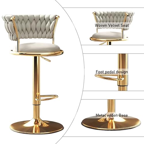 Tabouret de bar réglable velours pivotant et base dorée - 5
