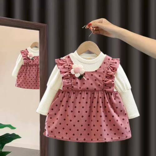 Image of Bold N Elegant Baby Girls Cute Polka Dot Corduroy Long Sleeve Pinafore Dress for Infant Toddler Baby Girls