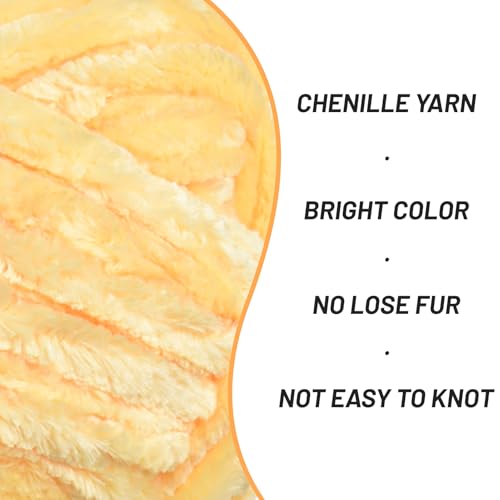 Image of Fuzzy Chunky Chenille Yarn for Crocheting,Soft Plush Yarns for Hand Knitting,Bulky 100 g(49.2 yd) Baby Blanket Yarn for Crocheting Amigurumi,Crochet Fluffy Velvet Yarns (Light Yellow)