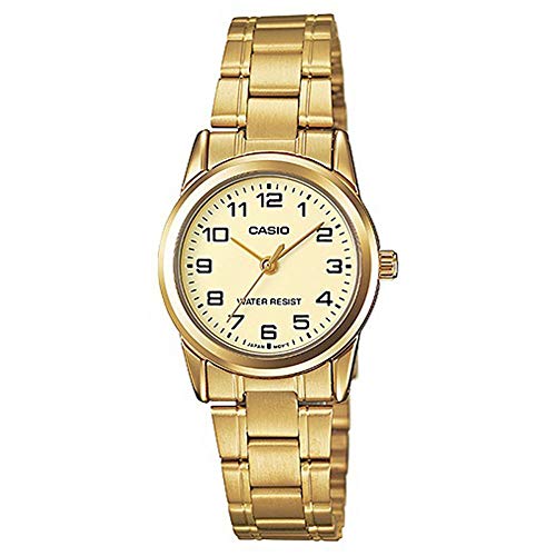 Casio His & Her Gold Dial Stainless Steel Band Couple Watch - MTP/LTP-V001G-9BUDF