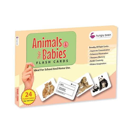 Image of Hungry Brain Animals & Their Babies Flash Cards for Toddlers & Kids | Montessori Early Learning Cards for Babies | Educational Toy for Ages 3 Months to 6 Years | Fun Preschool Activity & Gift