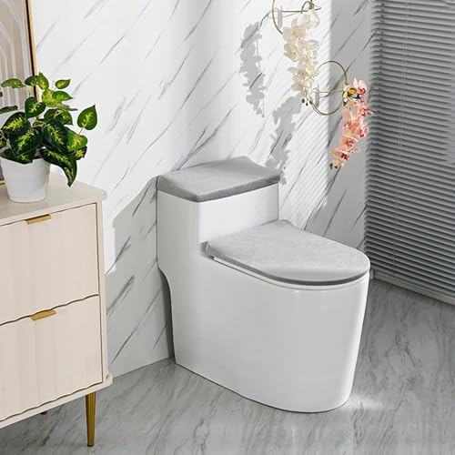 Toilettendeckelbezug Satz, WC Deckelbezug, Elastisches Toilettendeckel Bezug, Dunkelgrau, Toilettentank-Staubschutz, für Toilettendeckel und Tankdeckel