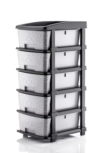Image of 5XL Plastic Modular Drawer Storage Chest Of Drawers Organizer, Large Stomo Racks For Multipurpose Use Likes Home,Office,School (Grey, 5 LAYER) (30cmx38cmx78 cm)