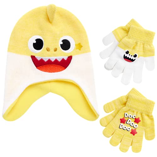 Image of Nickelodeon Boys' Baby Shark Winter Hat and 2 Pairs of Mitten Set (Toddler)