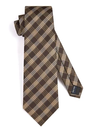 Image of HISDERN Ties for Men Plaid Checkered Tie with Pocket Square Woven Business Formal Necktie Handkerchief Set Wedding Party