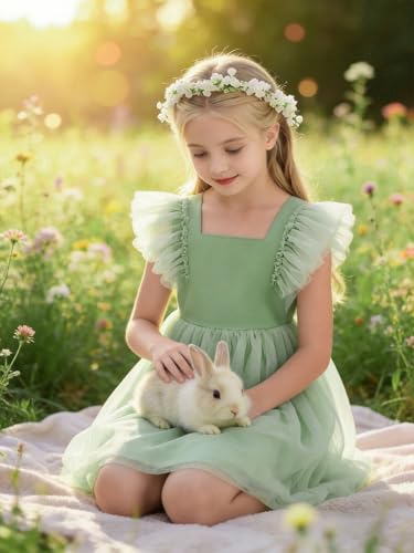 Image of Tutu.kk Toddler Girls Vintage Party Dress Ruffled Sleeve A-Line Tulle Flower Girl Dresses for Wedding,Birthday
