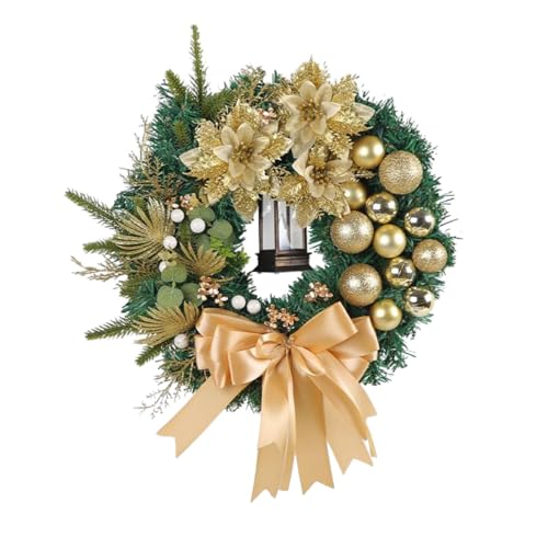 Vaveren Guirlanda de Natal com Lanterna com Flores Douradas de Bola de Natal para Porta Da Frente pa