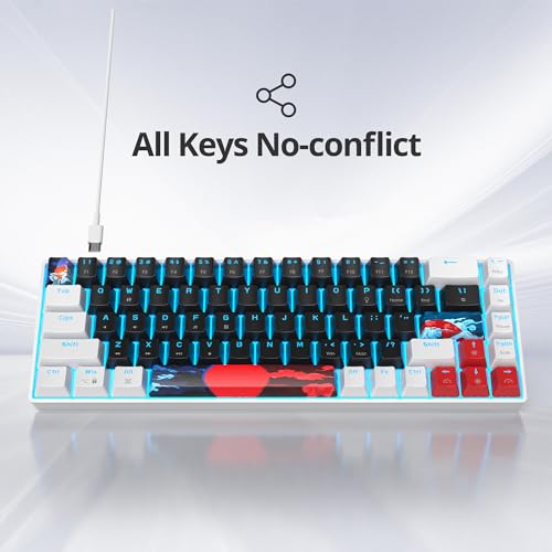 Image of Protable 60% Percent Gaming Keyboard Mechanical, Mini Compact Ice-Blue LED Backlit 68 Keys Wired Office Keyboard with Red Switch for Mac /Win /PS4 /PS5(68Black /red Switch)