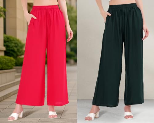Image of Buy That Trendz Palazzo Pants for Women Rayon Elasticated Regular Fit Flared Wide Leg M to 6XL Pack of 2
