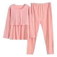 aromm Damen Umstandsmode Langarm-Stillshirts Oberteile und Lange Freizeithosen Stillkleidungsset, Rosa, XL