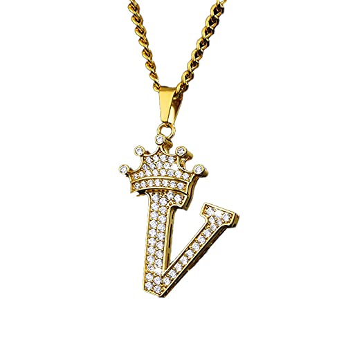 EtheRing A-Z Letters Necklace Crown Necklace for Men Women 18K Gold Plated Letters Pendants Hip Hop Alphabet Name Jewelry Mom Gifts