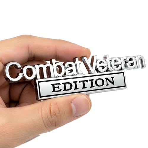 Combat Veteran Edition Emblem Car Decals, Warrior Soldier 3D Metal Material Sticker, Combat Veteran Letters Raised Metal Fenders Decal Car Badges,2PCS(Silver/Black)