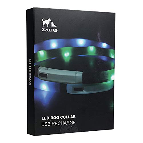 Zacro 2Pcs Perro Collar LED- Collar Perro Brillante Personalizado, USB Recargable Perro Collar para Perro, 3 Modos LED luz Brillantes y Tamaño Ajustable para Perros, Gatos y Mascota (Verde y Azul)