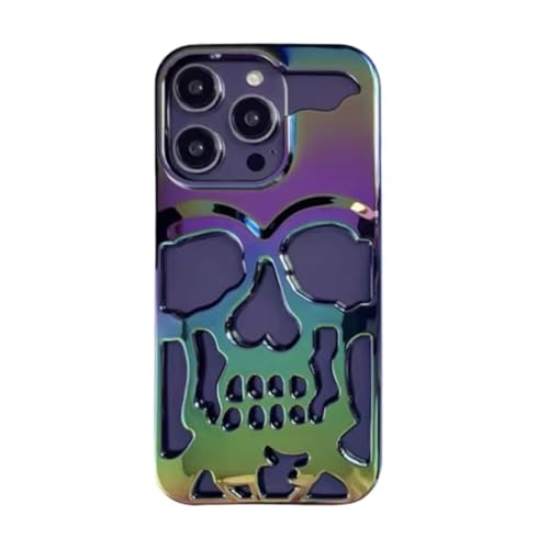 Coque iPhone 16 Pro Max violette à motif crâne fantôme et dissipation thermique