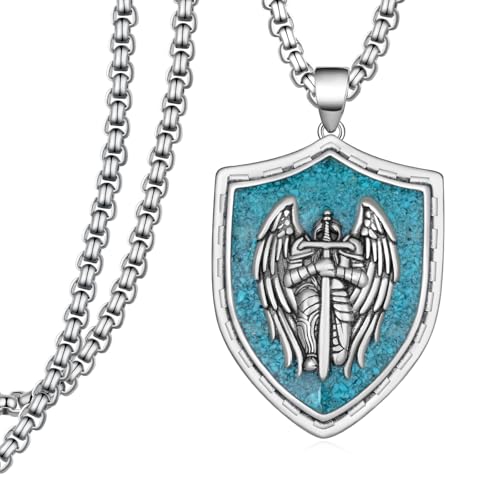 St Michael/St Benedict Necklace 925 Sterling Silver Turquoise Religions Necklace Religions Jewelry for Men Women