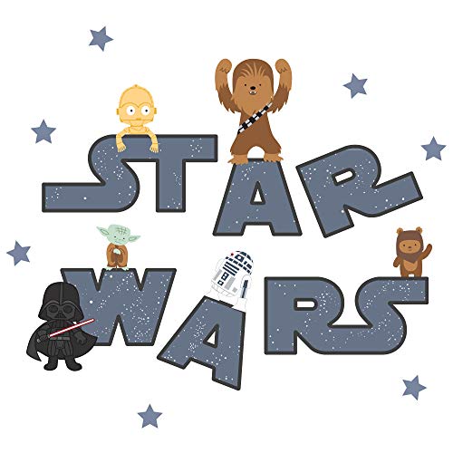 Image of Lambs & Ivy Star Wars Logo Wall Decals w/Yoda/R2D2/Darth Vader and More - Blue