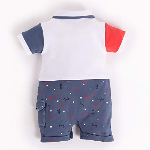 Image of BABY GO Baby Boys & Baby Girls Cotton Romper | Half Sleeve Polo Collar Jumpsuit | Newborn Infant Summer Outfit with Button Closure | Soft Breathable Playsuit | Stylish Print One Piece Dress