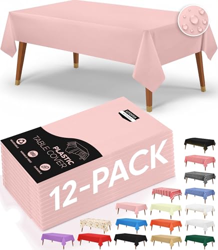 Utopia Kitchen Plastic Table Cloth Disposable (12 Pack - 54x108 Inch) Pink Rectangle Tablecloth Waterproof Stain Resistant Party Table Cover
