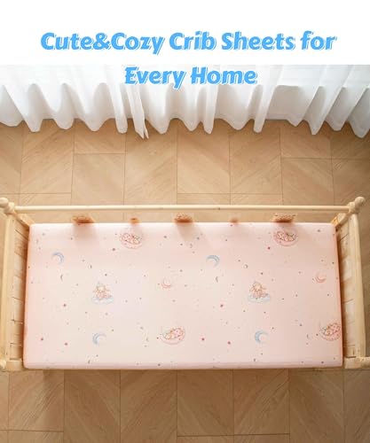 Image of SDY Jersey Crib Sheets for Baby Girls,52 inchx28 inchx8,2 Pack,Pink Bunny Easter Day Style Standard Oval /Retangle Crib Mattress Sheets for Toddler,Super Soft Breathable
