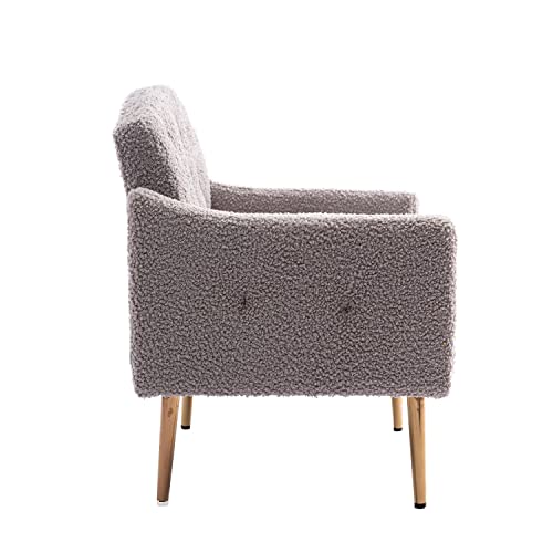 Olela Modern Accent Chair With Arms, Tufted Decorative Single Sofa Fabric Armchair With Gold Metal Legs, Upholstered Reading Chair For Living Room Bedroom Office (Grey - Fabric) #TOP3
