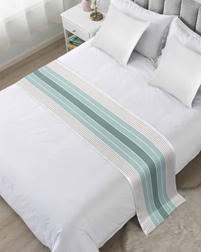 Yukro Gradient Bed Runner Scarf, Minimalist Water Duck Green Gradient Gray Stripe Farm Twin Bed Scarf Runner, No Fading Decorative Bedding Scarf for Bedroom Hotels Homes and Guestrooms