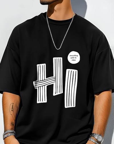 Image of AUSK Mens Loose Fit Oversized Printed Cotton T-Shirts Half Sleeve Drop Shoulder Men Tshirt