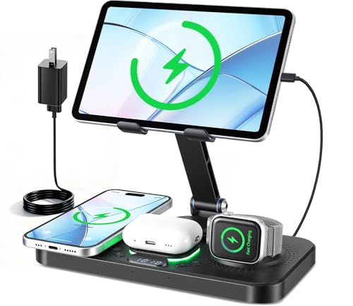 6-in-1 Wireless Charger for Apple Devices with Clock