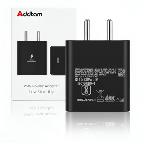 Image of 25W GaN USB-C Super Fast Charger Compatible with Samsung Galaxy A16 /A06, M56 /M36 /M35 /M17 /M16 /M07 /M06 /M05, F56 /F70e /F36 /F16 /F07 /F06 /F05 /S26 /A57 /A36 /A35 /A37, 25 Watt Type-C Fast Charging Adapter (Black)