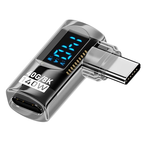 MUXER USB-C L字 アダプタ、出力スクリーン表示、PD 140W急速充電、USB4 40Gbps高速転送、8K 60Hz HD映像信号伝送、thunderbolt対応、PC/MacBook/Androidスマホ/iPhone/iPad等Type-c機種対応 (半透明の灰色1個)