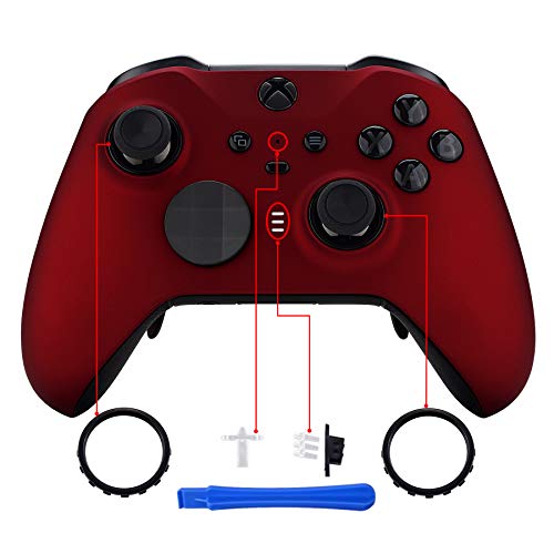 Extremerate Scarlet Red Soft Touch Faceplate Cover, Front Housing Shell Case Replacement Kit For Xbox One Elite Series 2, Xbox Elite 2 Core Controller Model 1797 - Thumbstick Accent Rings Included #TOP16