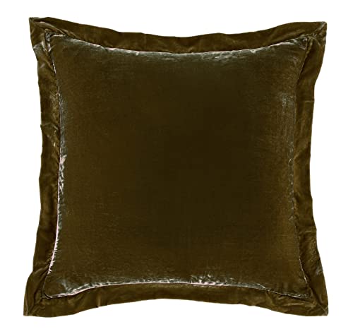 HiEnd Accents Stella Faux Silk Velvet Green Ochre Flanged Euro Sham