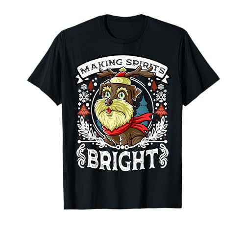 Miniatura Schnauzer Spirits Bright Christmas Dog Camiseta