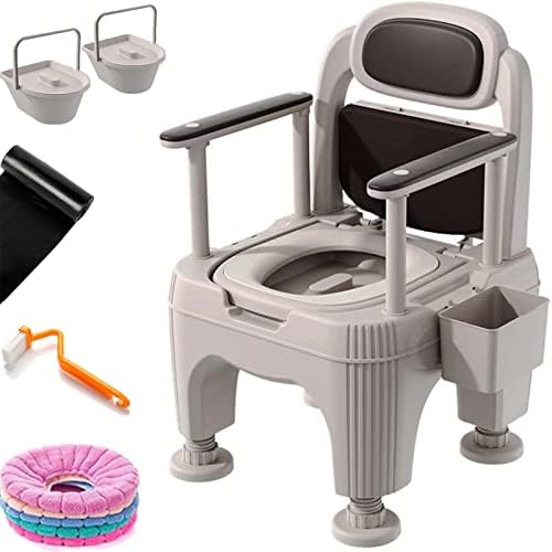 SSWWCXX Bedside Toilet, Bedside Commodes,Commode Chair, Unlimited Gear Height Adjustable Adult Potty Chair for Seniors, Portable Toilets for Home Use, Suitable for People with Disabilities(Brown)