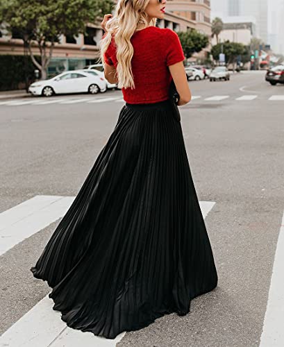 sysinside Women's High Elastic Waist Pleated Flowy Swing A-line Maxi Skirts3