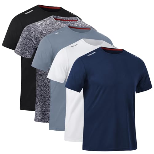 Opiniones de Ropa de Balonmano para Hombre los mejores 5. 46 5 Piezas Camisetas Deportivas De Hombre, Camisetas De Secado Rápido con Cuello Redondo,Adecuado para Ejercicios De Fitness. (MX/US, Alfa, Grande, Regular, Regular,...