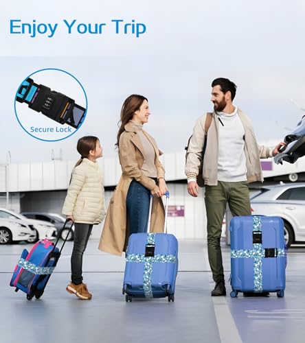 Image of Luggage Straps for Suitcases Travel Belt Luggage Band with Lock Heavy Duty Traveling Luggage Identifier Blue Buttrfly Cute Women Girls Unique Accesory Personalized