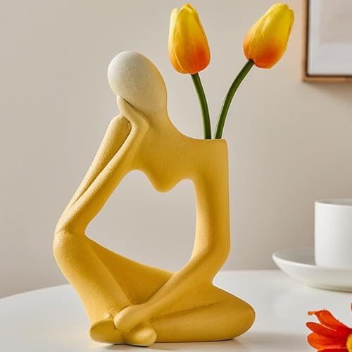 Arawat Ceramic Thinker Vase Yellow Flower Vase for Home Decor