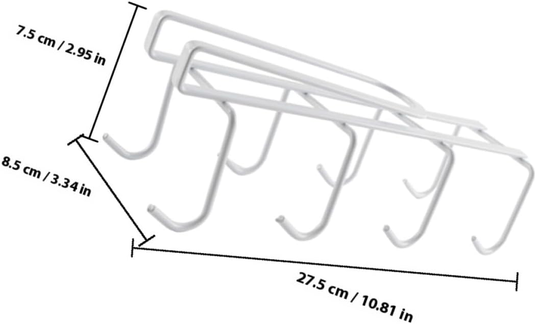 Zerodeko Cabinet Mug Rack with 8 Hooks, White Cup Hanger Organizer, No Drilling Coffee and Tea Cup Storage Holder for Kitchen Cabinet and Home Use
