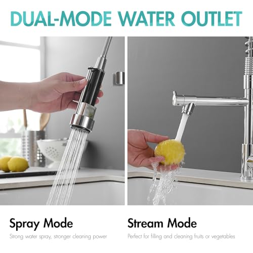 Image of AIMADI Chrome Kitchen Faucet with Pull Down Sprayer,Dual Spout Design | Modern Stainless Steel High Arc Kitchen Sink Faucet for Farmhouse Camper Laundry Rv Bar