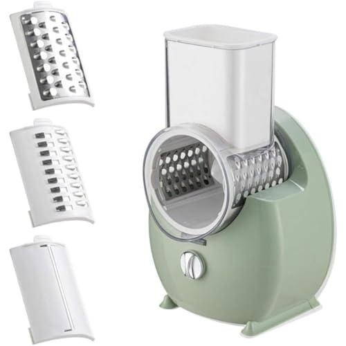 Oceanight スライサー 自動チョッパー 3in1 電動野菜スライサー 3 刃 粉砕おろし器 使いやすい 野菜カッター (グリーン,プラグイン・モデル)
