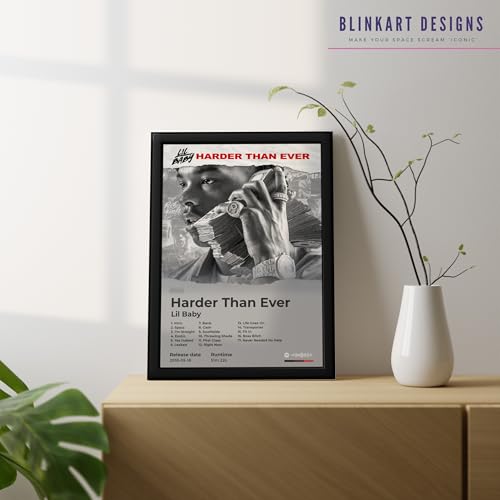 Image of BLINKART lil baby - Harder Than Ever Wall Photo Frames | Wall Art for Bedroom, Living Room, Studio or Office | Album Cover Print with Spotify Song Link QR Code | Gift for Fans - 8x12 In