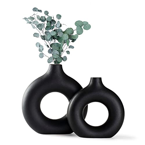 CEMABT Vasen für pampasgras,Kreative vase Moderne Wohnkultur,Handmade vase Schwarz matt Keramik Getrocknete Blumen Kunsthandwerk Ornamente für Büro Haus Deko Dekoration,vasen Set