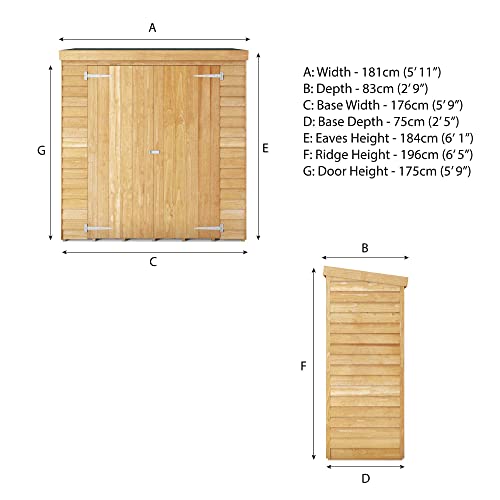 WALTONS | 6ft x 2.6ft Wooden Storage Shed | 8mm Overlap | Double Doors | Pent Roof | Garden Lawnmower Store | Mowerstore | 6ft 2.6ft | - Image 4